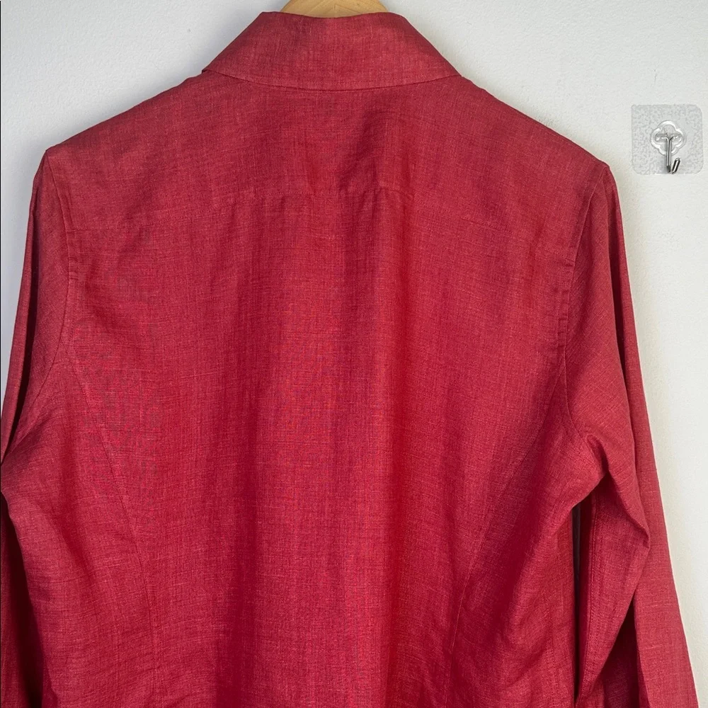 Faconnable !00% Linen Red Button Down Shirt Long Sleeve Collared Hong Kong XL - Picture 11 of 16